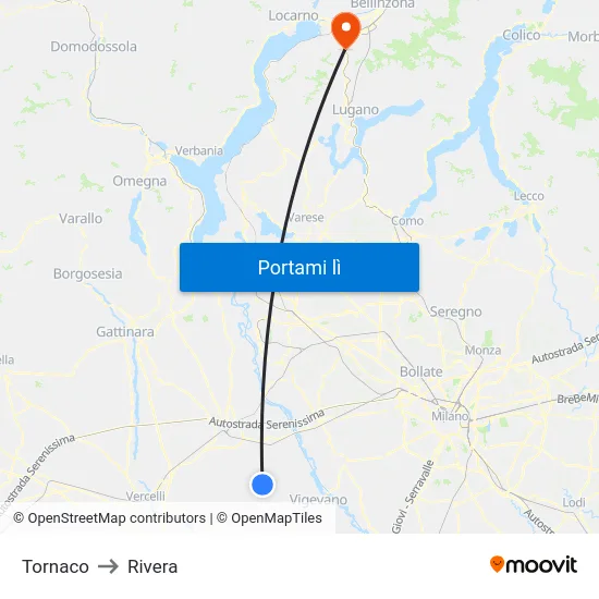 Tornaco to Rivera map