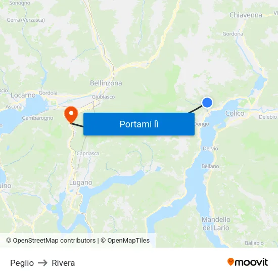 Peglio to Rivera map