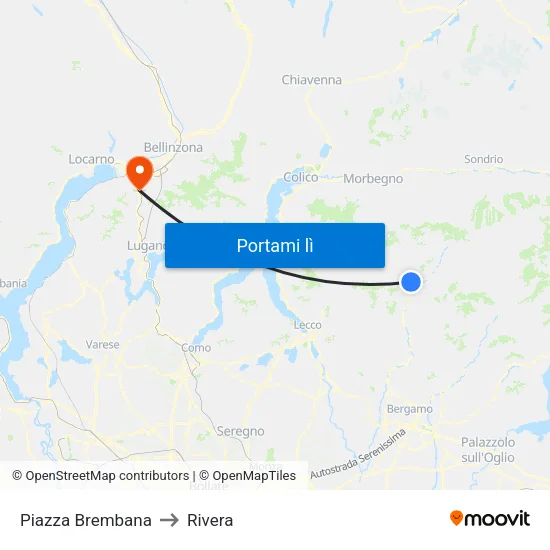 Piazza Brembana to Rivera map