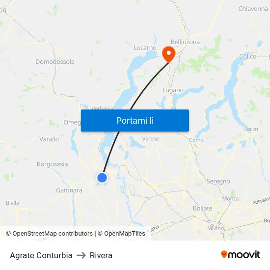 Agrate Conturbia to Rivera map
