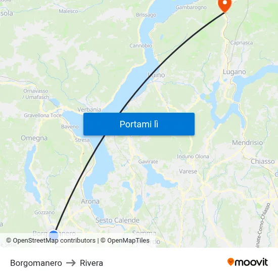 Borgomanero to Rivera map