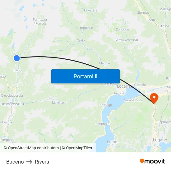 Baceno to Rivera map
