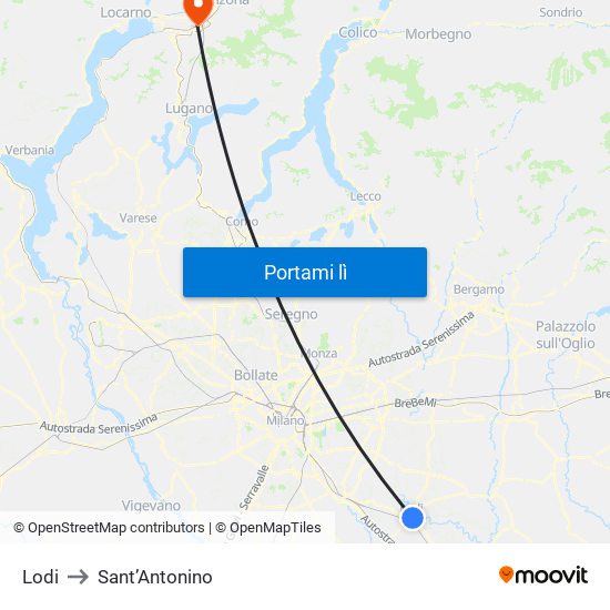 Lodi to Sant’Antonino map