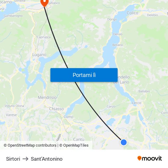 Sirtori to Sant’Antonino map