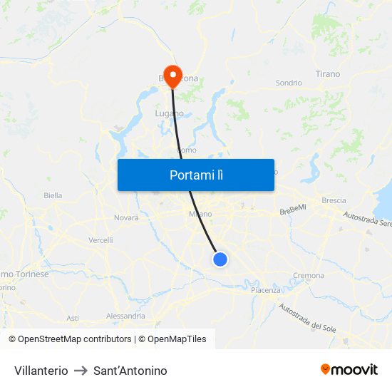 Villanterio to Sant’Antonino map