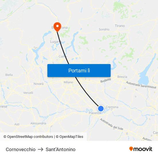 Cornovecchio to Sant’Antonino map