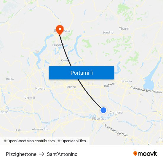 Pizzighettone to Sant’Antonino map