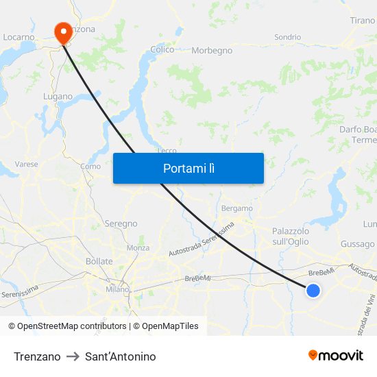 Trenzano to Sant’Antonino map