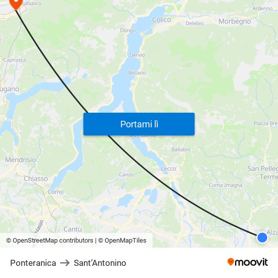 Ponteranica to Sant’Antonino map