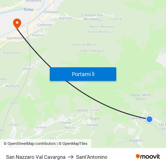 San Nazzaro Val Cavargna to Sant’Antonino map