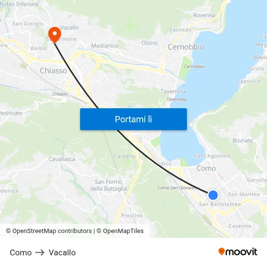 Como to Vacallo map