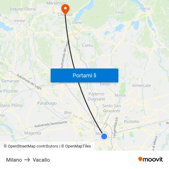 Milano to Vacallo map