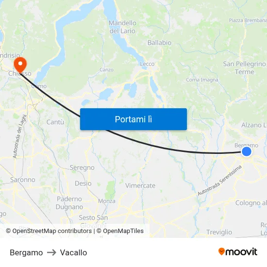 Bergamo to Vacallo map