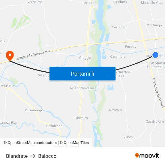 Biandrate to Balocco map