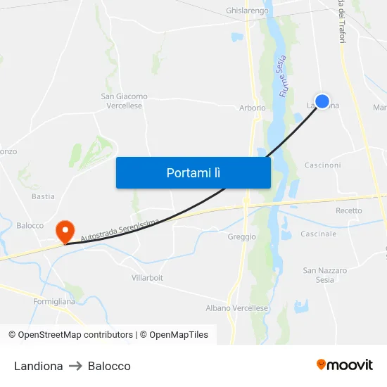 Landiona to Balocco map