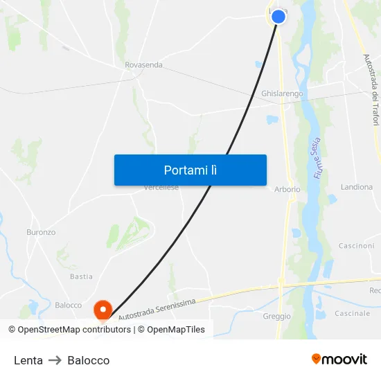 Lenta to Balocco map