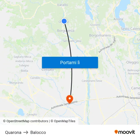 Quarona to Balocco map