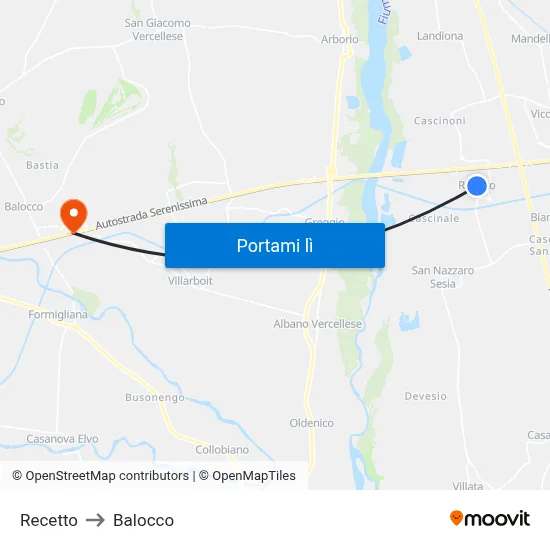Recetto to Balocco map