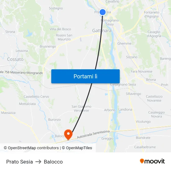 Prato Sesia to Balocco map