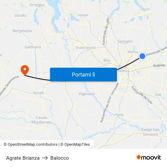 Agrate Brianza to Balocco map