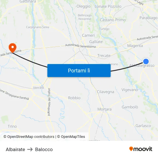 Albairate to Balocco map