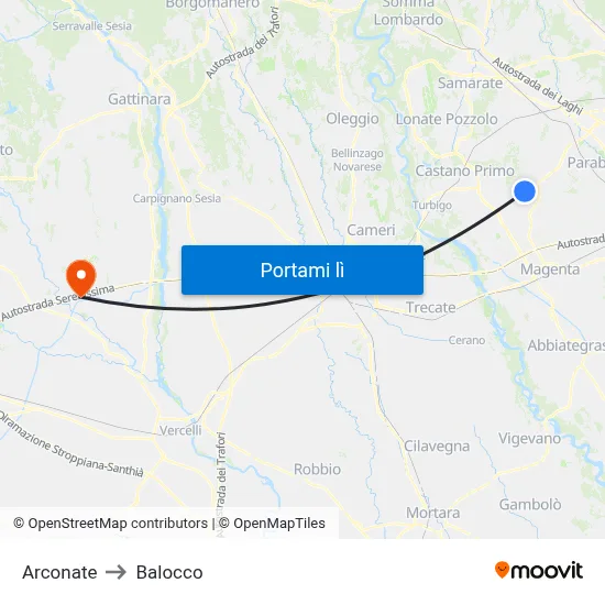 Arconate to Balocco map