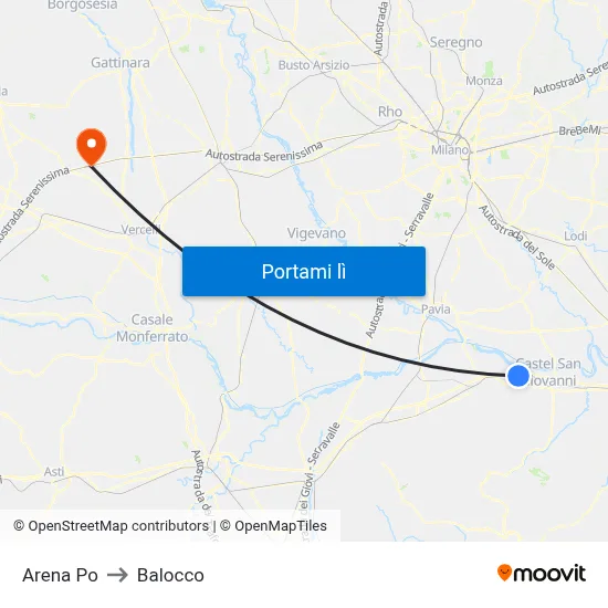 Arena Po to Balocco map