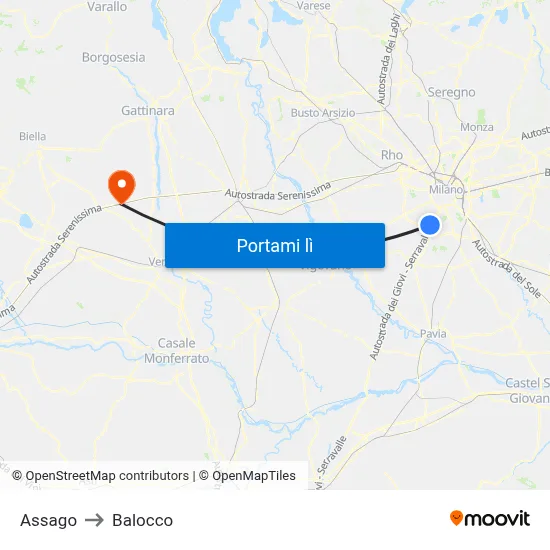 Assago to Balocco map