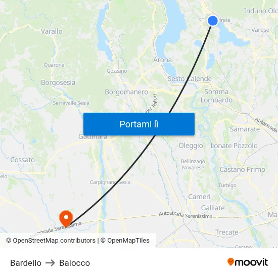 Bardello to Balocco map