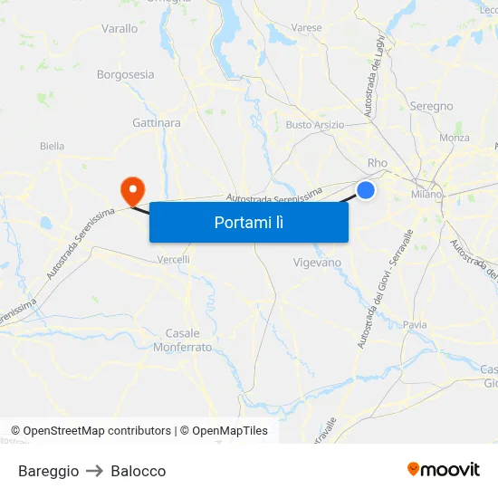 Bareggio to Balocco map