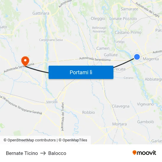 Bernate Ticino to Balocco map