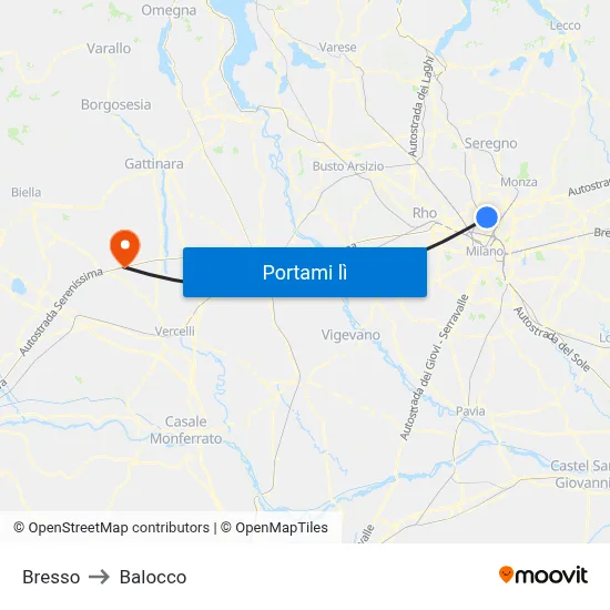 Bresso to Balocco map