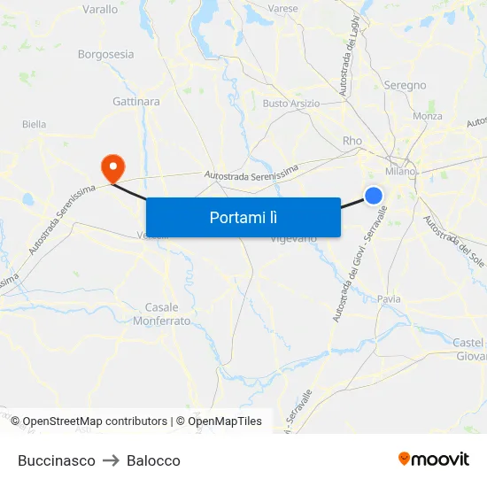 Buccinasco to Balocco map