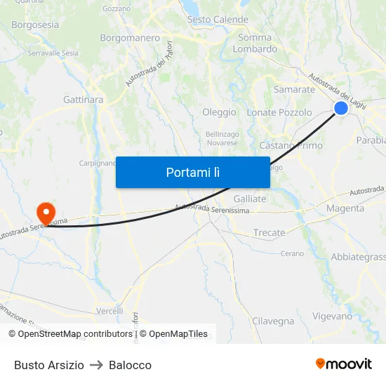 Busto Arsizio to Balocco map