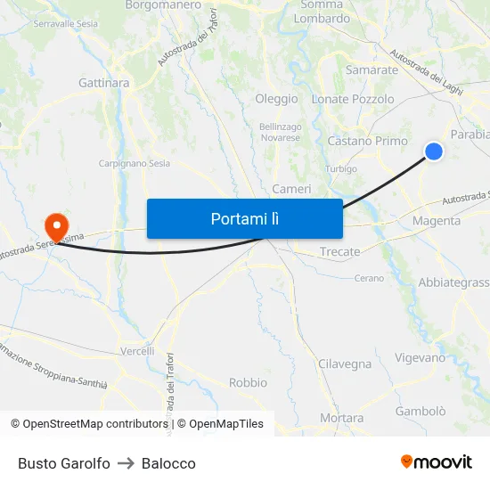 Busto Garolfo to Balocco map