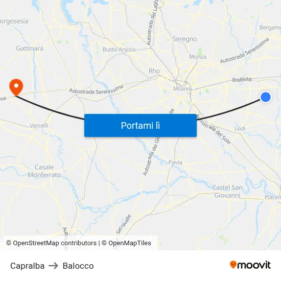 Capralba to Balocco map