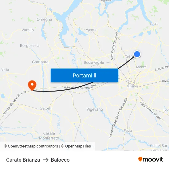 Carate Brianza to Balocco map