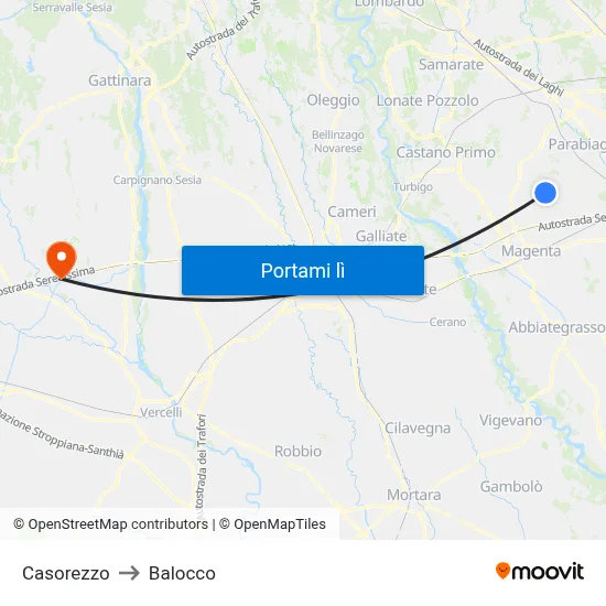 Casorezzo to Balocco map