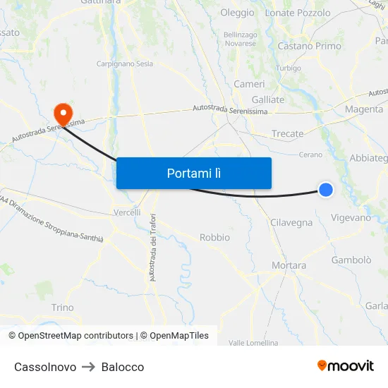 Cassolnovo to Balocco map
