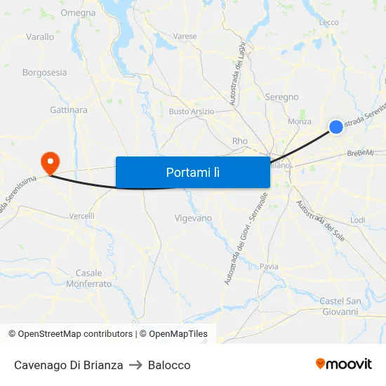 Cavenago Di Brianza to Balocco map