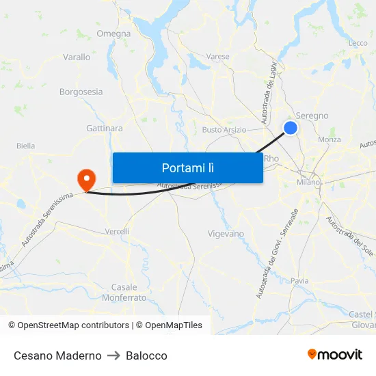 Cesano Maderno to Balocco map