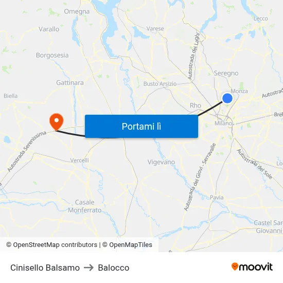 Cinisello Balsamo to Balocco map