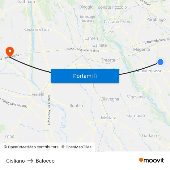 Cisliano to Balocco map