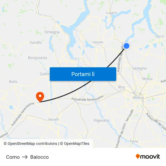 Como to Balocco map
