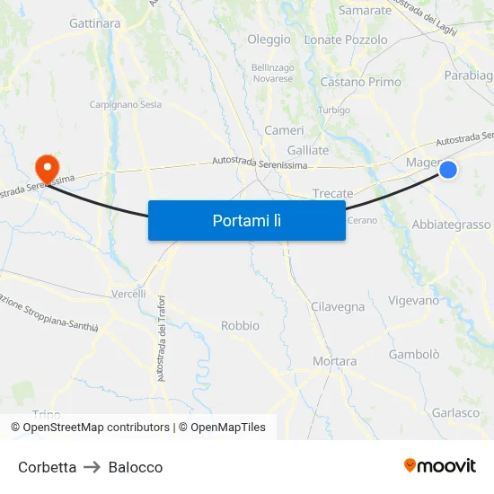 Corbetta to Balocco map
