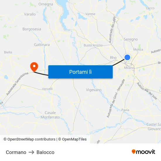 Cormano to Balocco map