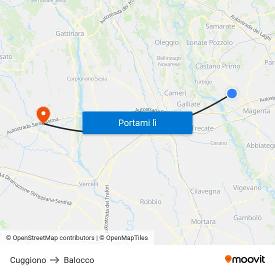 Cuggiono to Balocco map