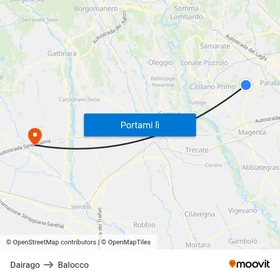 Dairago to Balocco map