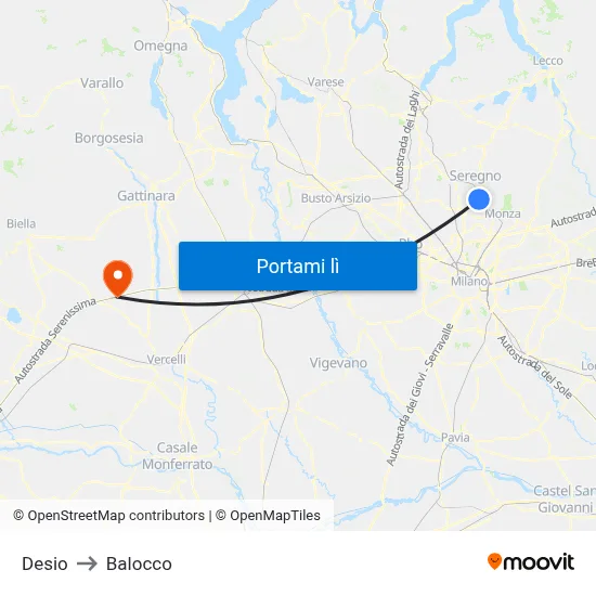 Desio to Balocco map