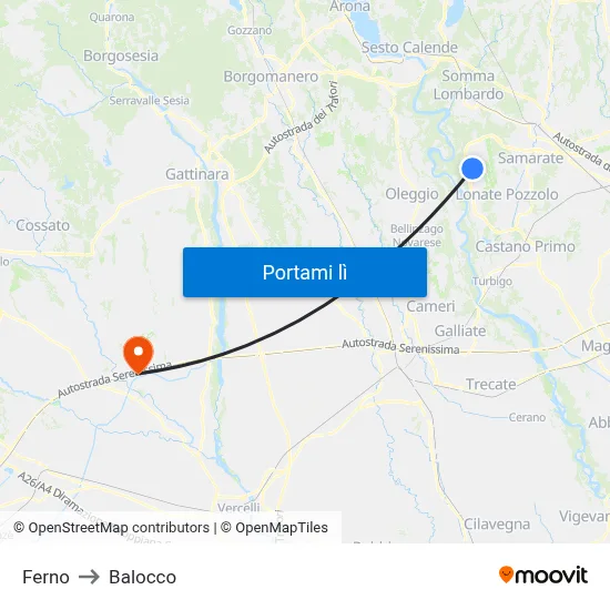 Ferno to Balocco map